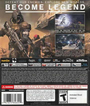 Destiny (USA) (v1.13) (Disc) (Update) box cover back